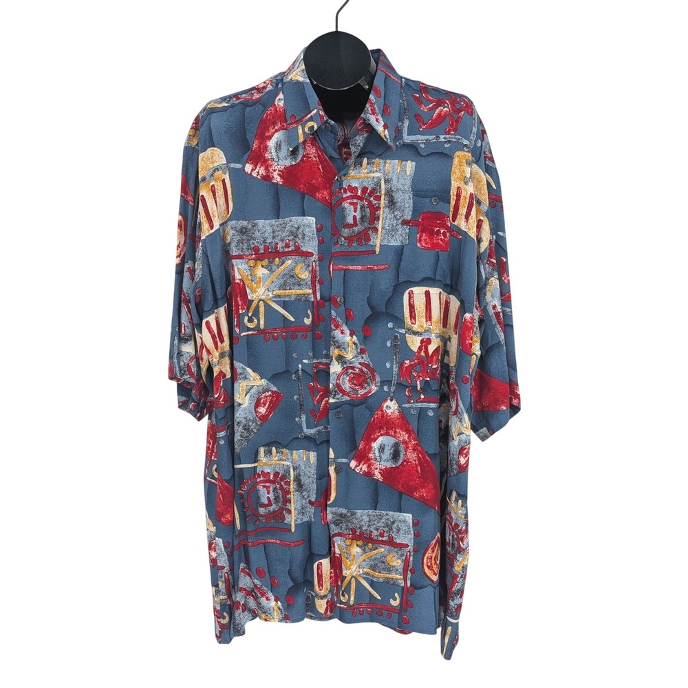 Vtg Riscatto Abstract Print Button Up Shirt Eclectic Wacky Italy Made 2XL Tall